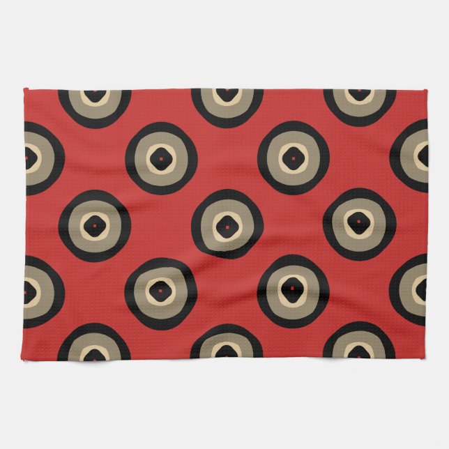 Linge De Cuisine Style rétro - Motif noir et rouge (Horizontal)