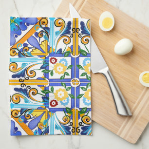Linge De Cuisine style sicilien, majolica, citrons