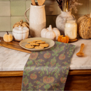 Linge De Cuisine Style Vintage de Campagne Citrouilles d'Automne