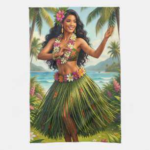 Linge De Cuisine Style Vintage Fille Hula Hawaïen Voyage