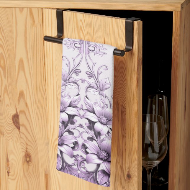 Linge De Cuisine Stylish Purple Flowers Kitchen Towel (Pliage en tiers)