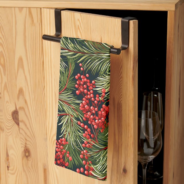 Linge De Cuisine Succursales et baies de Noël (Pliage en tiers)