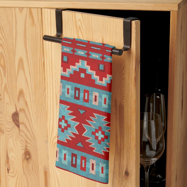 Linge De Cuisine Sud-Ouest Mesas Turquoise & Rouge (Pliage en tiers)