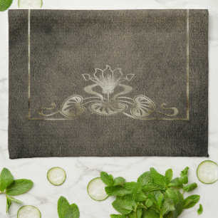 Linge De Cuisine Suede Art nouveau look élégant or brun lotus