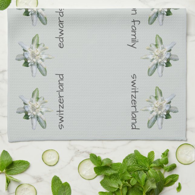 Linge De Cuisine Suisse texte Edelweiss nom de famille (Plié)