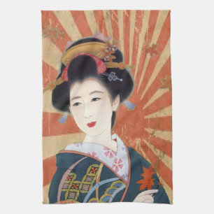 Linge De Cuisine Sun vintage rayonne le geisha japonais rétro