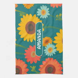 Linge De Cuisine Sunflower Retro Coloré Motif personnalisé