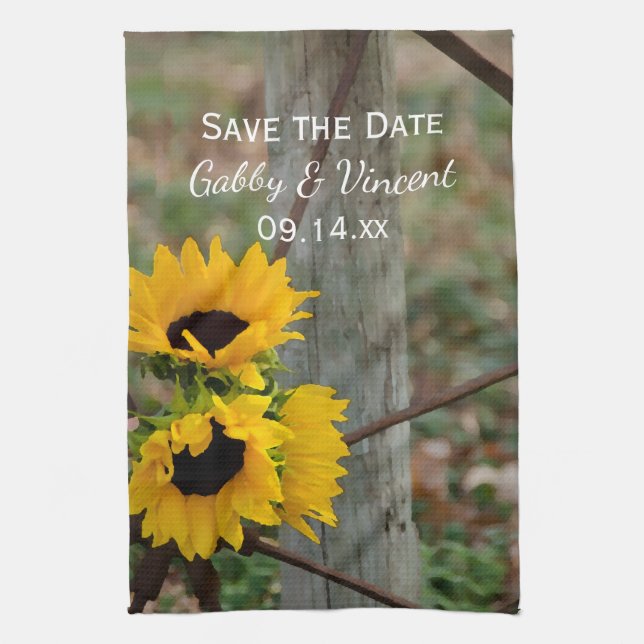 Linge De Cuisine Sunflowers et Wagon Wheel Wedding Enregistrer la d (Vertical)