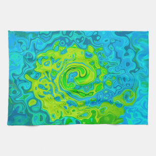 Linge De Cuisine Super Chartreuse et Aquamarine Liquide Swirl