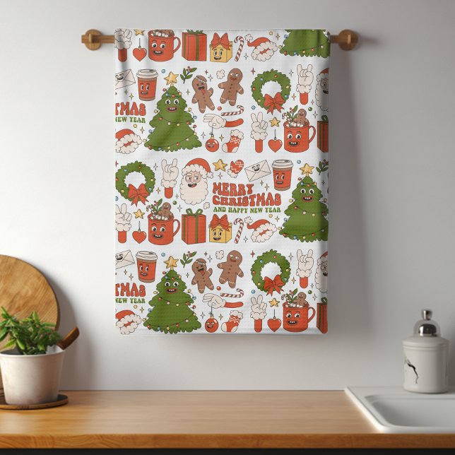 Linge De Cuisine Super Hippie Retro Joyeux Noël Père Noël Funny (Créateur téléchargé)