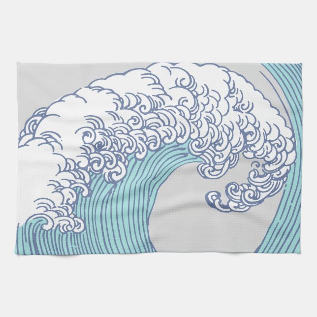 Linge De Cuisine Surf asiatique japonais Vague Art Ocean Art (Horizontal)