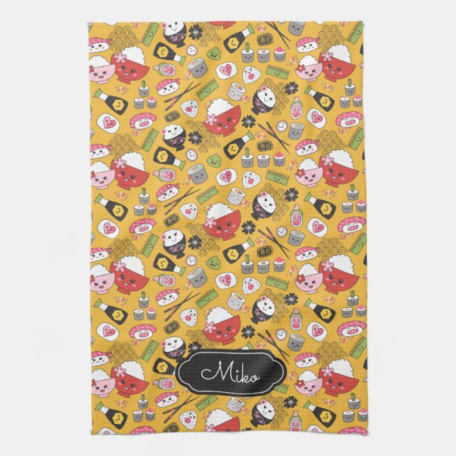 Linge De Cuisine Sushi Jaune Personnalisé Motif mignon (Vertical)