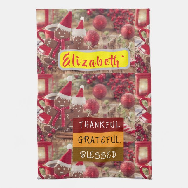 Linge De Cuisine "Sweet & Thankful Holiday Vibes"Kitchen Towels (Vertical)