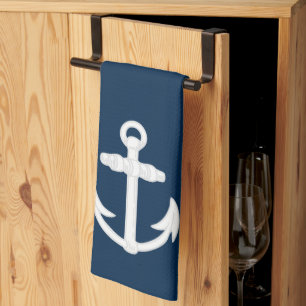 Linge De Cuisine Symbole d'Ancre nautique blanc/bleu