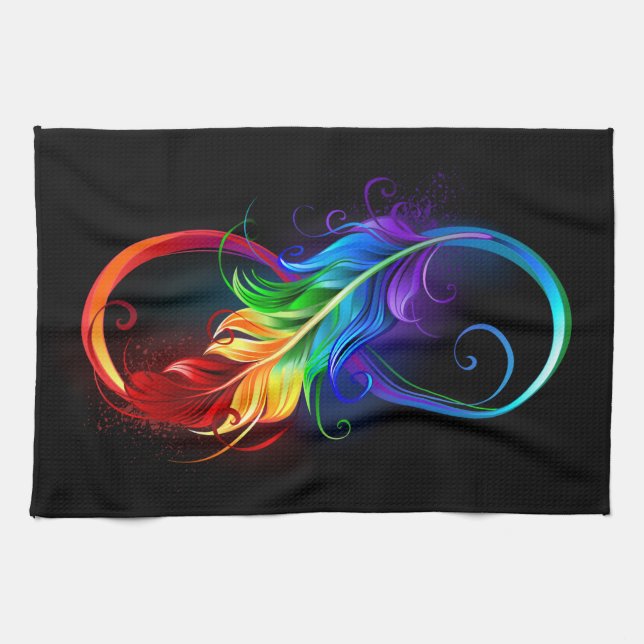 Linge De Cuisine Symbole d'infini avec plume arc-en-ciel (Horizontal)