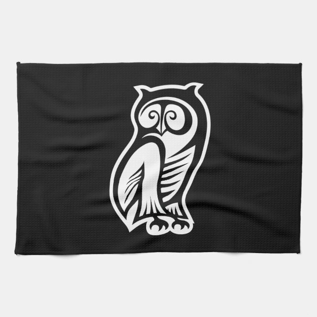 Linge De Cuisine Symbole hibou blanc (Horizontal)