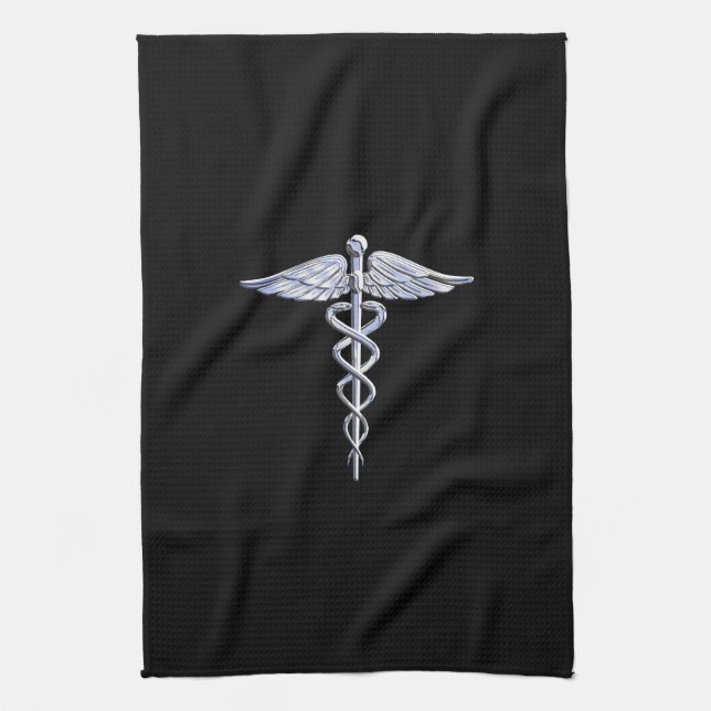 Linge De Cuisine Symbole Médicale Caduceus sur le noir (Vertical)