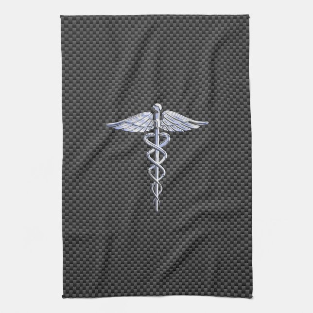 Linge De Cuisine Symbole Médicale Silver Caduceus Style fibre de ca (Vertical)