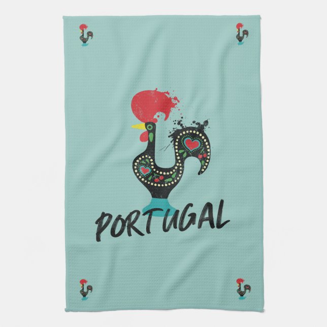 Linge De Cuisine Symbole portugais de Barcelos Rooster en bleu (Vertical)