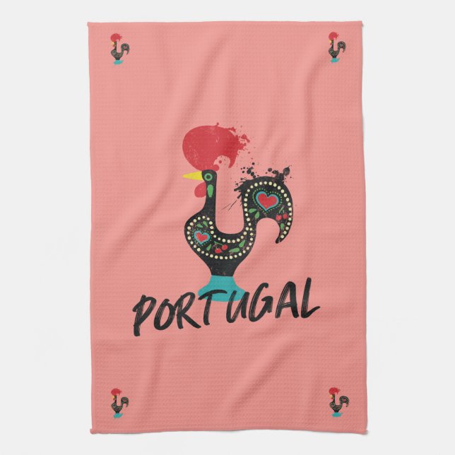 Linge De Cuisine Symbole portugais de Barcelos Rooster en rose (Vertical)