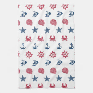 Linge De Cuisine Symbole Rouge Blanc Et Bleu De La Mer Motif