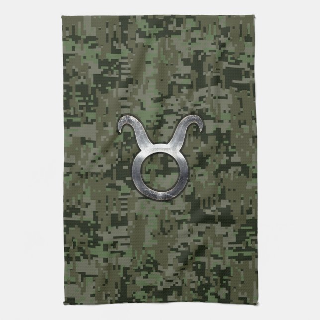 Linge De Cuisine Symbole Taurus Zodiac sur le camouflage numérique  (Vertical)