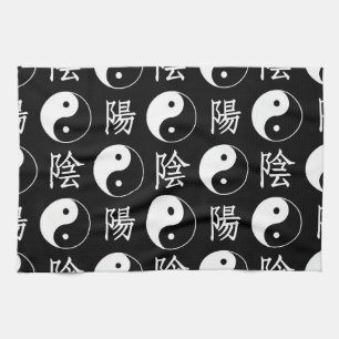 Linge De Cuisine Symbole Yinyang noir Motif de texte chinois