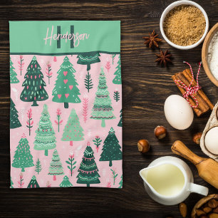 Linge De Cuisine Sympa Fun Pink & Green Christmas Tree Nom du Motif