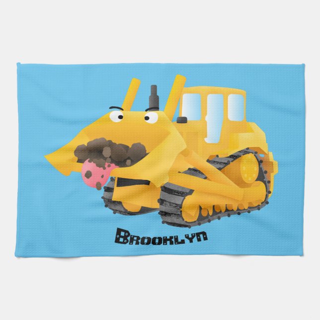 Linge De Cuisine Sympa joli caractère de dessin animé au bulldozer  (Horizontal)