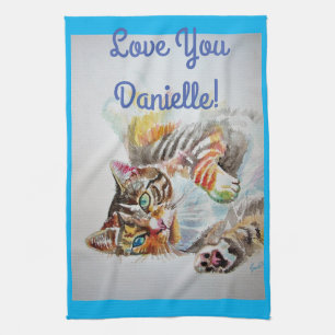 Linge De Cuisine Tabby Cat Love You Womans Nom Art Tea Towa