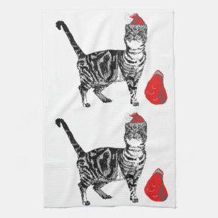 Linge De Cuisine Tabby Chat Noël Cool Chat Rouge Blanc