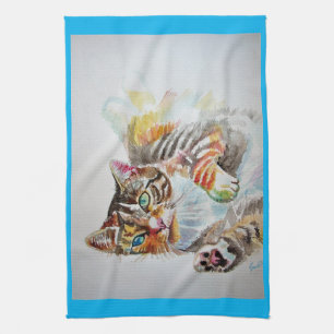Linge De Cuisine Tabby tabbies Cute Chat chats aquarelle Tea Towque
