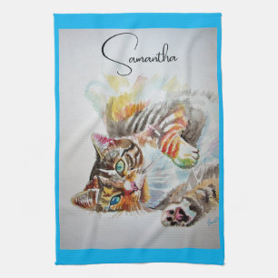Linge De Cuisine Tabby tabbies Cute Chat chats aquarelle Tea Towque