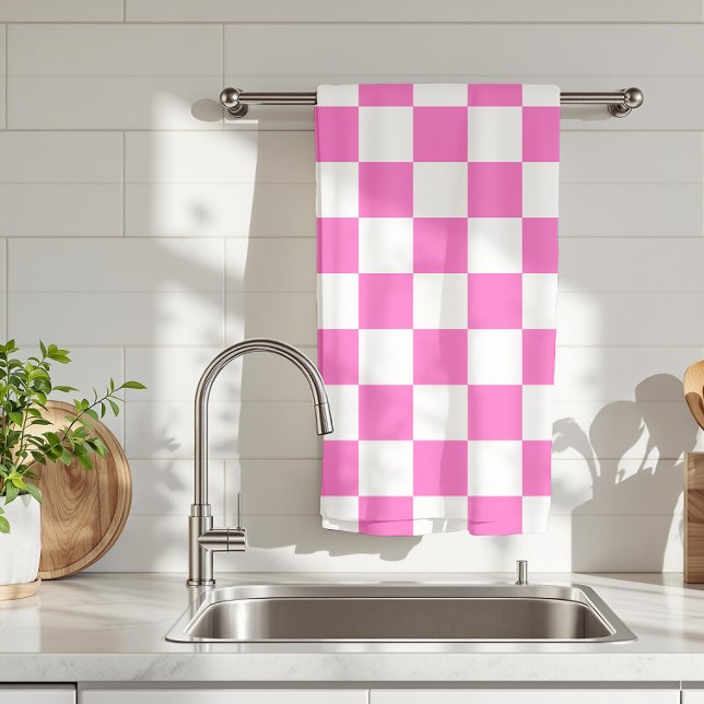 Linge De Cuisine Tableau de À damiers rose et blanc Neon Vintage (Créateur téléchargé)