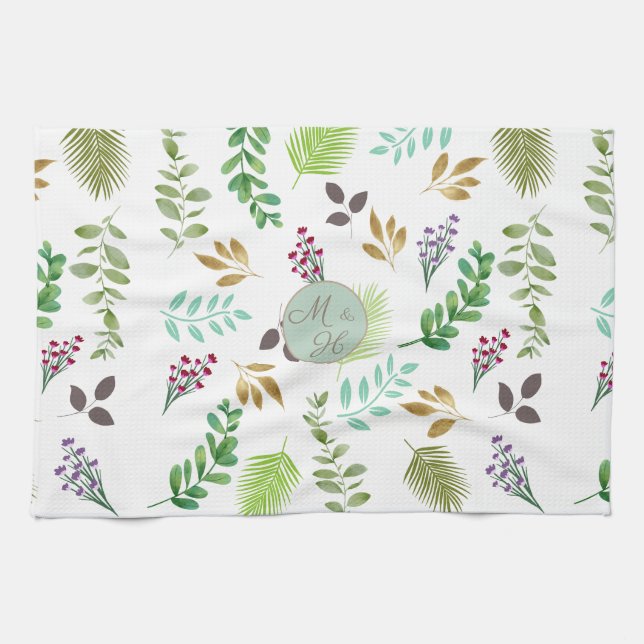 Linge De Cuisine Tablier de cuisine à initiales de couple botanique (Horizontal)