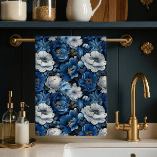 Linge De Cuisine Tablier de cuisine décoratif floral en ivoire bleu