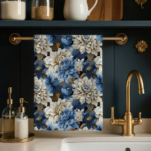 Linge De Cuisine Tablier de cuisine élégant floral bleu ivoire chic