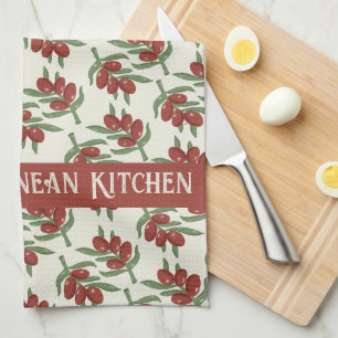 Linge De Cuisine Tablier de cuisine jaune motif olives rouges