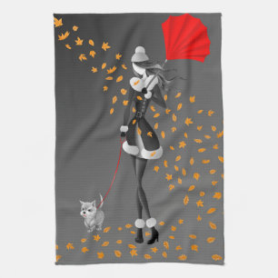 Linge De Cuisine Tablier de thé noir Feuilles d'automne Chien & Dam