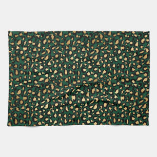 Linge De Cuisine Taches de léopard en feuille d'or et vert foncé él