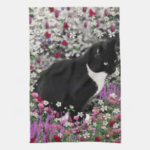 Linge De Cuisine Taches de rousseur en fleurs II - chat de Kitty de