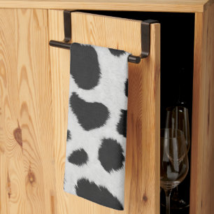 Linge De Cuisine Taches de vache noire et blanche texture de fourru