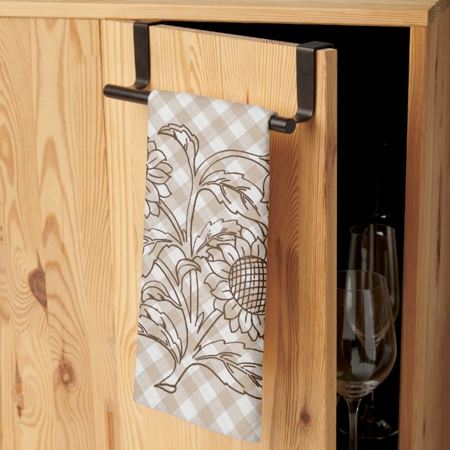 Linge De Cuisine Tan Beige Brown En vichy Motif (Pliage en tiers)