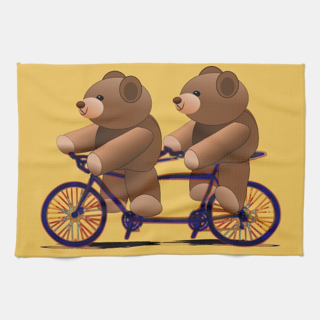 Linge De Cuisine Tandem de bicyclette, copie d'ours de nounours (Horizontal)