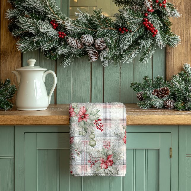 Linge De Cuisine Tartan à carreaux floraux de Noël |  (Créateur téléchargé)