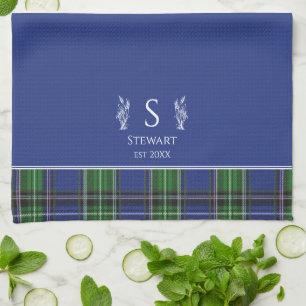 Linge De Cuisine Tartan bleu Plaid Nom Customisé Monogramme
