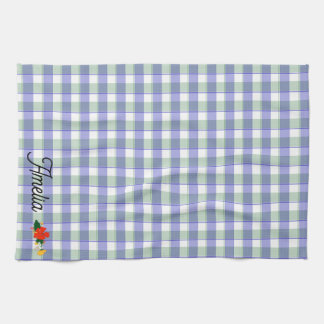 Linge De Cuisine Tartan bleu vert nom de motif de fleur sauvage sim
