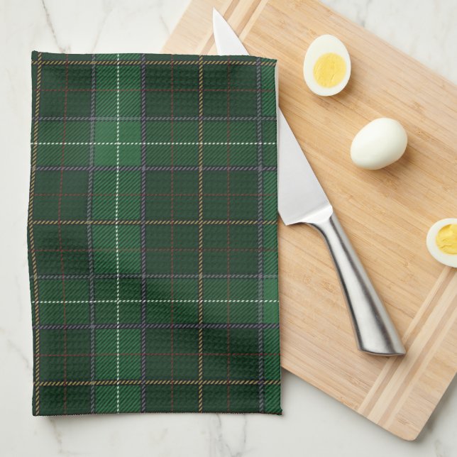 Linge De Cuisine Tartan Clan Walsh Plaid Green Check Motif (Quart Plié)