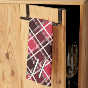 Linge De Cuisine Tartan classique Plaid Red Black Monogramme person