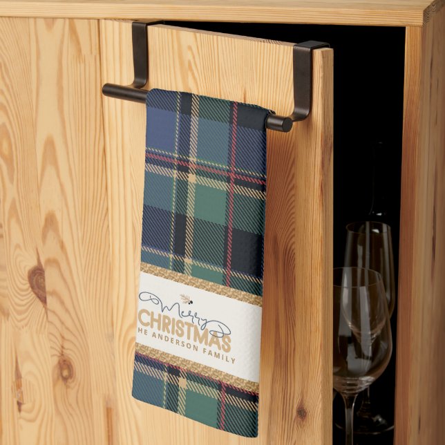 Linge De Cuisine Tartan Merry Christmas Gold Frame ID1141B (Pliage en tiers)